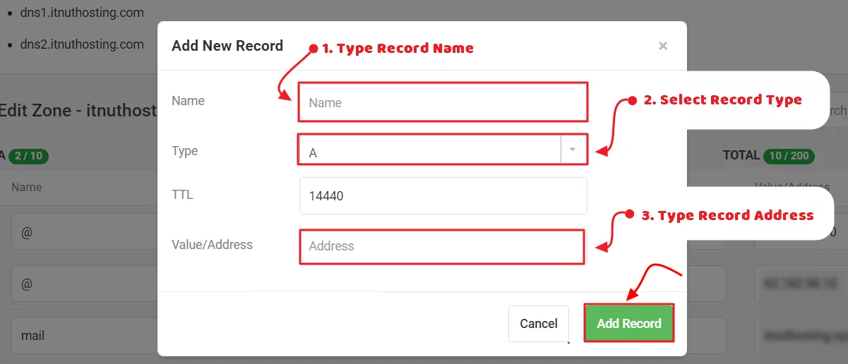 How can i manage DNS records from IT Nut Hosting Client Area