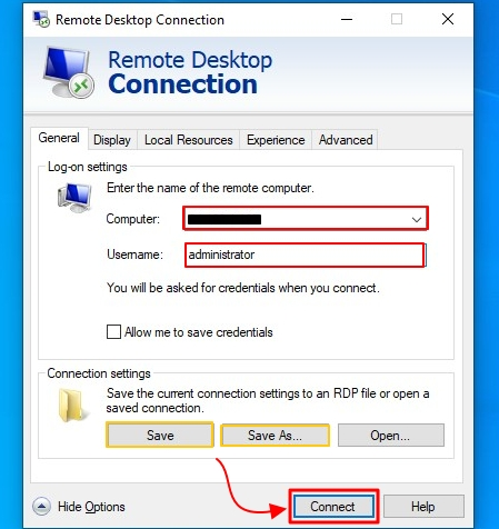 How to connect to your server via RDP from windows 10